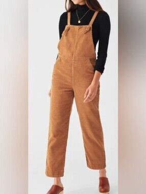 Faherty Womens Brown Corduroy Wide Leg Overalls - Size Medium